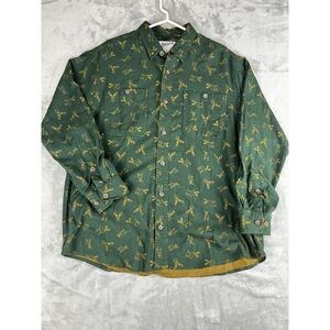 Duluth Trading Men's Shirt Size Large Green‎ Untucked Relaxed Fit Deer All Print